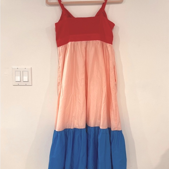 J. Crew Women’s Sz 6 Red, Pink, & Blue A-line Tiered 100% Cotton Midi Dress - Picture 4 of 10